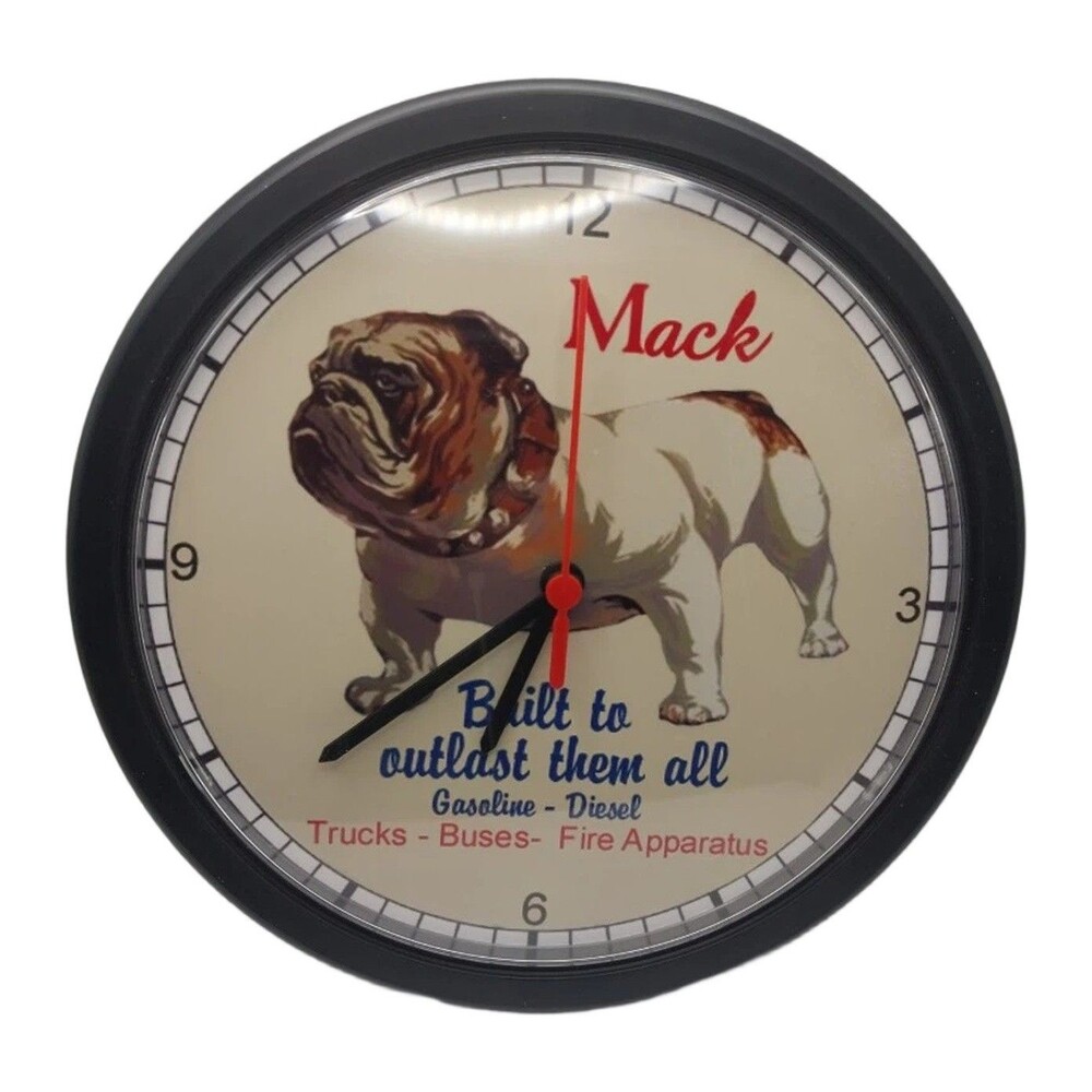 Mack Bulldog Clock 12 Inch Plastic Wall Clock Quartz Multicolor Made in USA
